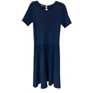 Talbots Navy Blue Fit & Flare Knit Sweater Dress Keyhole Back Size M